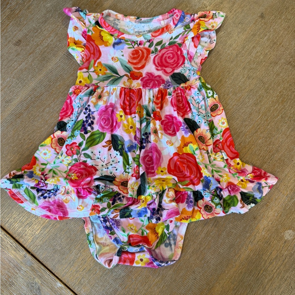 Posh Peanut Floral Ruffled Bodysuit Dress